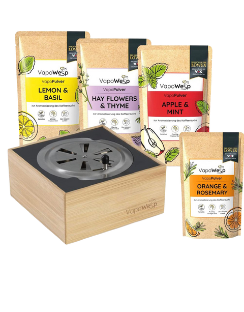 Spar-Set XXL: VapoWesp Räucherbox + 4 x VapoPulver 100g, 1 x VapoPulver 50g